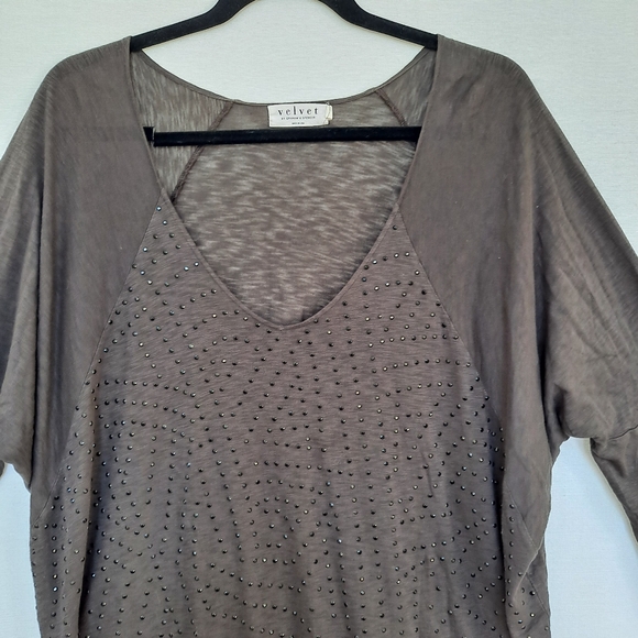 Velvet by Graham & Spencer Gray Studded Long Sleeve Slub Tee T-shirt Dolman szM - Picture 3 of 9
